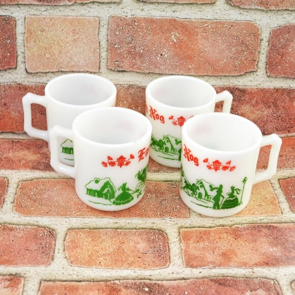 Vintage Hazel Atlas Egg Nog Bowl With 4 Matching Mugs Home Entertaining Holiday - Picture 7 of 12